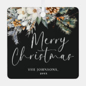 モダンGreenery Black Christmas Family写真 メタルオーナメント (正面)