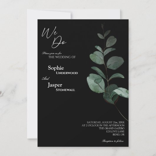 モダンGreenery Black We Do 結婚's 招待状 (正面)