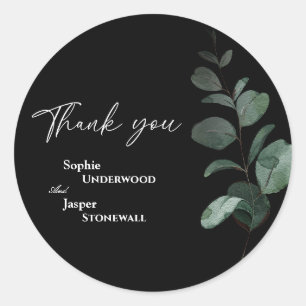 モダンGreenery Black's Thank結婚 You Sticker ラウンドシール