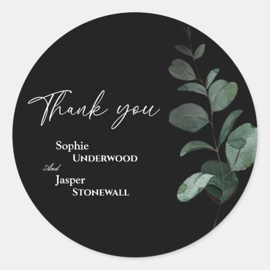 モダンGreenery Black's Thank結婚 You Sticker ラウンドシール (正面)