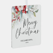 モダンGreenery Christmas Script Family Photo メタルオーナメント (正面右)