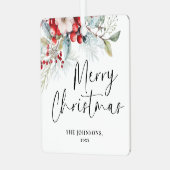 モダンGreenery Christmas Script Family Photo メタルオーナメント (正面左)