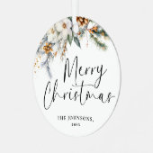 モダンGreenery Meerry Christmas Family写真 メタルオーナメント (正面左)