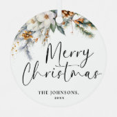 モダンGreenery Meerry Christmas Family写真 メタルオーナメント (正面)