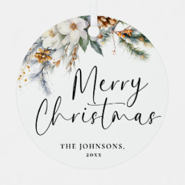 モダンGreenery Meerry Christmas Family写真 メタルオーナメント