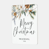 モダンGreenery Meerry Christmas Family写真 メタルオーナメント (正面左)