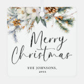 モダンGreenery Meerry Christmas Family写真 メタルオーナメント (正面)