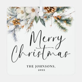 モダンGreenery Meerry Christmas Family写真 メタルオーナメント