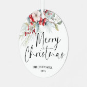 モダンGreenery Meerry Christmas Family写真 メタルオーナメント (正面左)