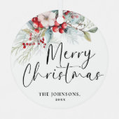 モダンGreenery Meerry Christmas Family写真 メタルオーナメント (正面)