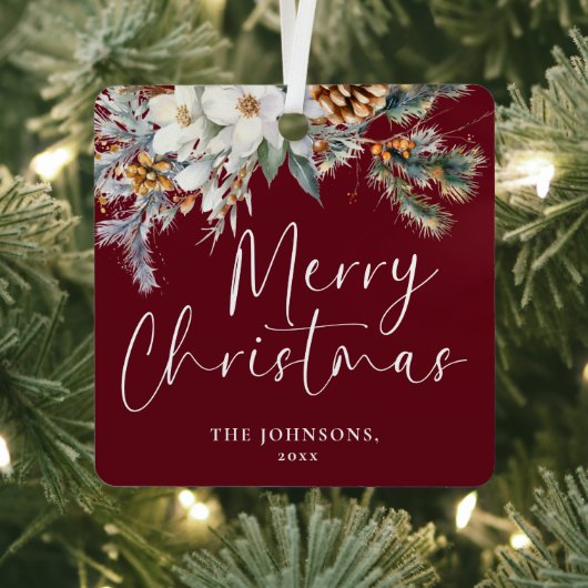 モダンGreenery Red Christmas Familyの写真 メタルオーナメント (インサイチュ)