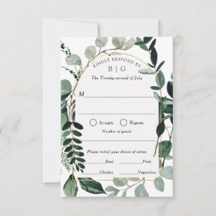 モダンGreenery Wedding RSVP、食事の選択 出欠カード