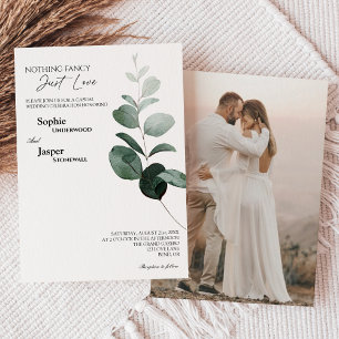 モダンGreenery White Nothingファンシー写真結婚 招待状