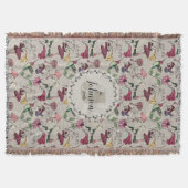 モダンGreigeファミリー名Hummingbird & Flowers スローブランケット (正面)