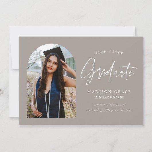 モダンGreige Arch写真卒業 案内状 (正面)