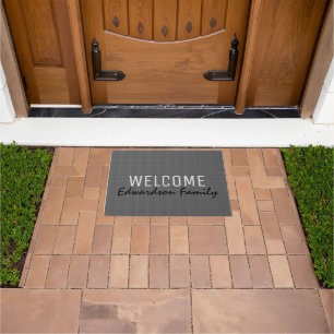 モダンgrey burlapウェルカムモノグラムファミリー名 ドアマット