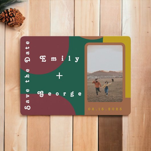 モダンGroovyカラフル抽象芸術結婚写真 セーブザデート