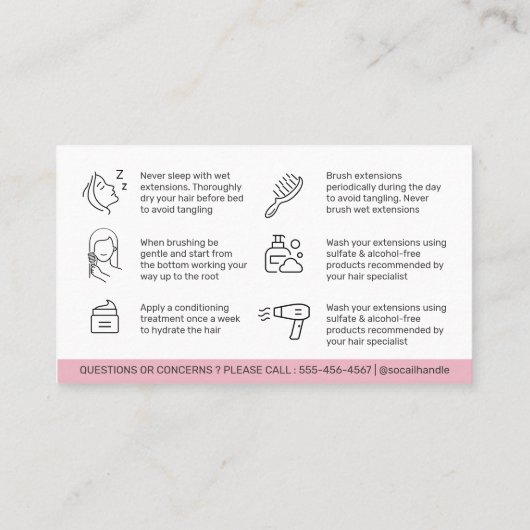 モダンHair 気に Bの後のピンク気にのヘアのエクステンション 名刺 (裏面)