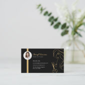 モダンHairstylistエレガントフォトブラックQRコード 名刺 (スタンド正面)