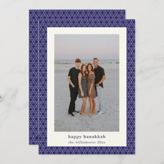モダンHanukkahスターエレガントライン青 シーズンカード (正面/裏面)