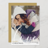 モダンHappy Christmas Photo Script Love Chic シーズンカード (正面/裏面)
