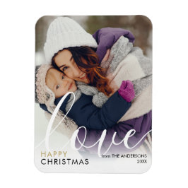 モダンHappy Christmas Photo Script Love Chic マグネット