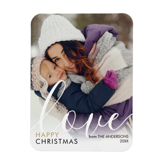 モダンHappy Christmas Photo Script Love Chic マグネット (縦)