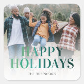 モダンHappy Holidays Christmas Photo スクエアシール (正面)