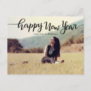 モダンHappy New Yearタイポグラフィ写真 シーズンポストカード