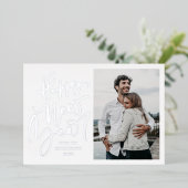 モダンHappy New Yearフォトシルバー 箔シーズンカード (立ち正面)