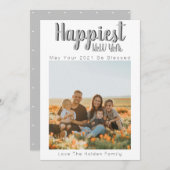 モダンHappy New Year家族の写真をアップロード シーズンカード (正面/裏面)