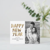 モダンHappy New Year金ゴールドLettered 2 Photo シーズンポストカード (スタンド正面)
