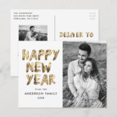 モダンHappy New Year金ゴールドLettered 2 Photo シーズンポストカード (正面/裏面)