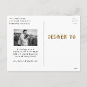 モダンHappy New Year金ゴールドLettered 2 Photo シーズンポストカード (裏面)