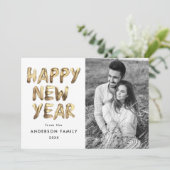 モダンHappy New Year金ゴールドLettered Photo シーズンカード (スタンド正面)