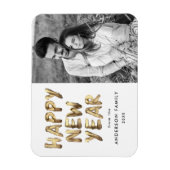 モダンHappy New Year金ゴールドLettered Photo マグネット (縦)