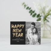 モダンHappy New Year Black and金ゴールド2写真 シーズンポストカード (スタンド正面)