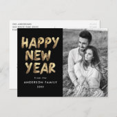 モダンHappy New Year Black and金ゴールド2写真 シーズンポストカード (正面/裏面)
