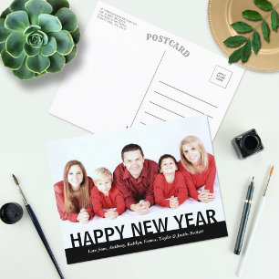 モダンHappy New Year Family Photo シーズンポストカード