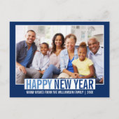 モダンHappy New Year Family Photo Blue ポストカード (正面)