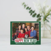 モダンHappy New Year Family Photo Green ポストカード (スタンド正面)