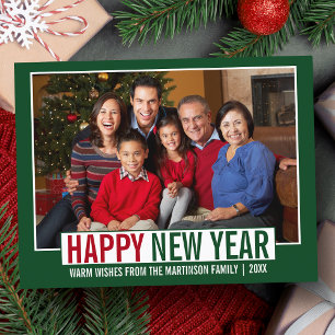 モダンHappy New Year Family Photo Green ポストカード