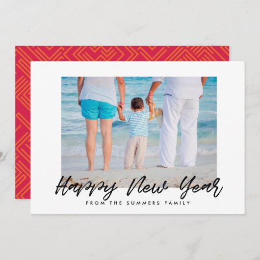 モダンHappy New Year holiday familyフォトカード シーズンカード (正面/裏面)