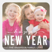 モダンHappy New Year Holiday Photo スクエアシール (正面)