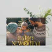 モダンHappy New Year Photo Firework 箔シーズンカード (立ち正面)