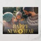 モダンHappy New Year Photo Firework 箔シーズンポストカード (正面)