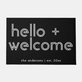 モダンHelloとWelcomeのパーソナライズされた Est Date ドアマット