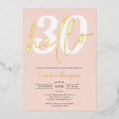 モダンhello 30誕生日フォトピンク金ゴールドスクリプト 箔招待状 (正面)