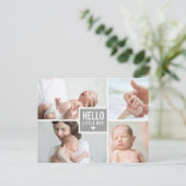 モダンHello and Birth Announcementの写真 ポストカード (スタンド正面)
