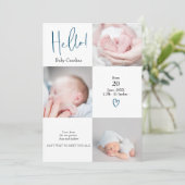 モダンhello blue white 3枚ベビー誕生 案内状 (スタンド正面)